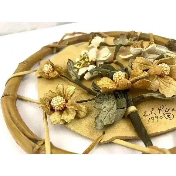 VTG Leather Cutout Floral Dream Catcher Native American Signed CL Rice 1990 - Picture 15 of 16